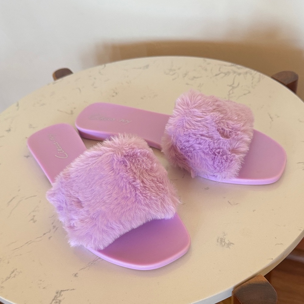 Purple Fuzzy Slide Sandals